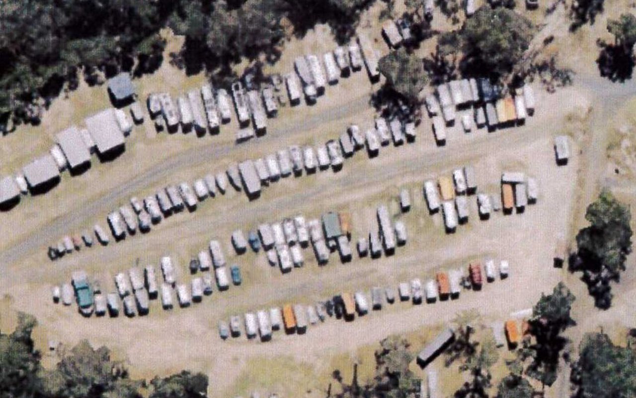Aerial view of caravans stored at Hervey Bay